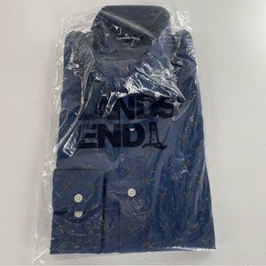 Land's End Navy Blue Holly Berry Adorned Dress Shirt